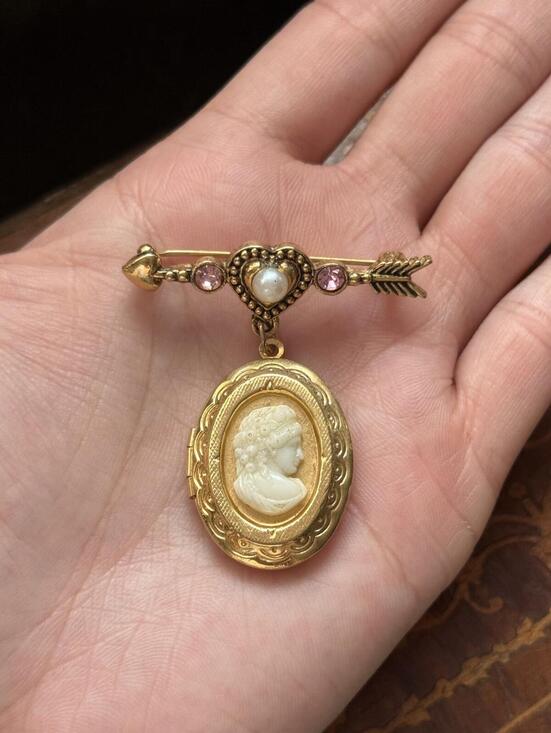 Avon Jewelry - Vintage Avon Brooch Locket with Added Cameo Silhouette